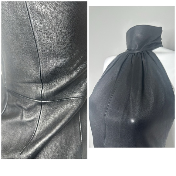 Elegant Black Halter Leather Mini Dress- PRELOVED- MEDIUM - Picture 6 of 7